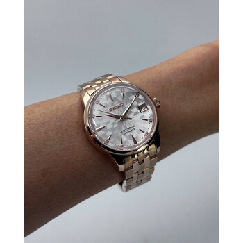 Custom Seiko Mod • White Rose Gold Diamond Sakura Presage on Bracelet • 33mm